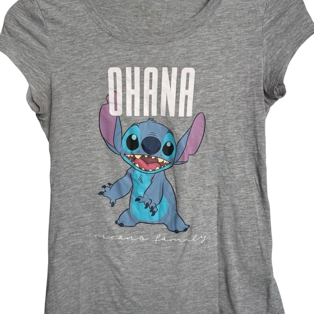 Disney Lilo & Stitch Ohana Means Family Graphic T-Shirt Juniors Size Medium Gray - Picture 2 of 6
